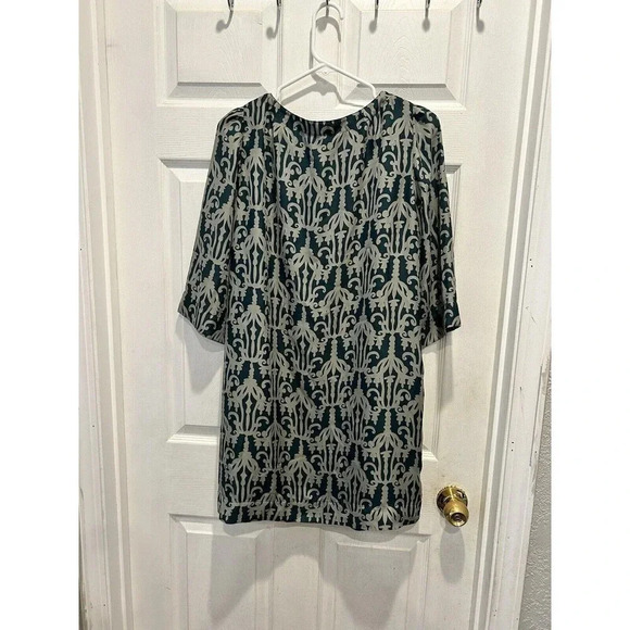 Fossil Womens Dress 3/4 Sleeve Geometric Ikat Boho Mini Teal Size Large Pockets - Picture 7 of 8